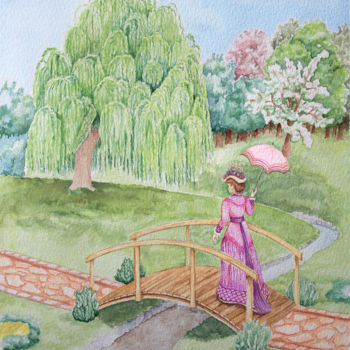 Peinture intitulée "En promenade" par Karssay Natália Constancia, Œuvre d'art originale, Aquarelle