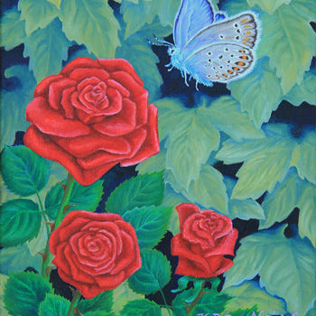 Painting titled "Fleurs et papillons…" by Karssay Natália Constancia, Original Artwork, Oil