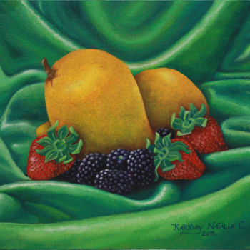 Painting titled "Fruits – mangue" by Karssay Natália Constancia, Original Artwork, Oil