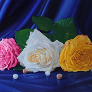 Painting titled "Roses et perles" by Karssay Natália Constancia, Original Artwork, Oil