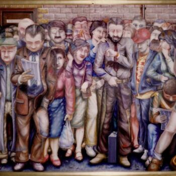 Painting titled "rush hour" by Karsten Stier, Original Artwork, Oil Mounted on Wood Stretcher frame
