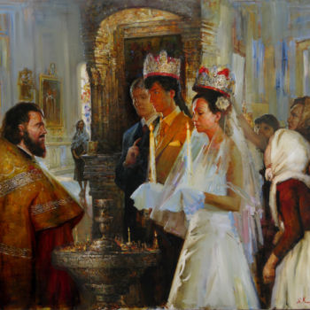 Malarstwo zatytułowany „Russian wedding in…” autorstwa Андрей Карташов, Oryginalna praca, Olej