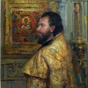Картина под названием "Old priest" - Андрей Карташов, Подлинное произведение искусства, Масло