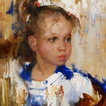 Painting titled "Girl with a blue co…" by Andrei Kartashov, Original Artwork, Oil