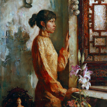 Painting titled "Near the window" by Andrei Kartashov, Original Artwork, Oil