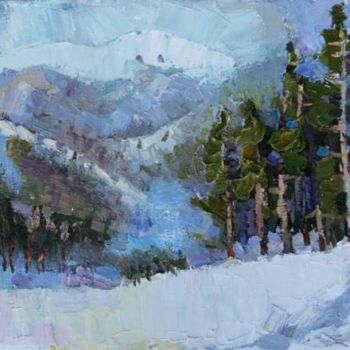 Painting titled "Bukovel" by Anastasiia Grygorieva, Original Artwork, Oil Mounted on Wood Stretcher frame