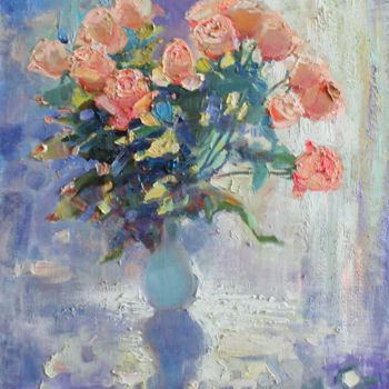 Pittura intitolato "Roses in April" da Anastasiia Grygorieva, Opera d'arte originale, Olio