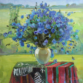 Painting titled "Blue wealth Latvia" by Anastasiia Grygorieva, Original Artwork, Oil