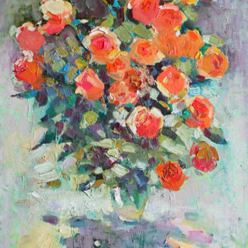 Schilderij getiteld "Coral roses" door Anastasiia Grygorieva, Origineel Kunstwerk, Olie