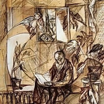 Disegno intitolato "Открытое окно" da Artnat, Opera d'arte originale, Altro