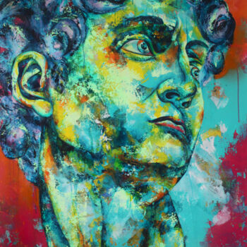 Painting titled "David Statue" by Kascho, Original Artwork, Acrylic Mounted on Wood Stretcher frame