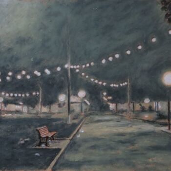 Рисунок под названием "park at night" - Kash, Подлинное произведение искусства, Пастель