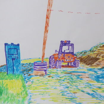 Disegno intitolato "tractor" da Kash, Opera d'arte originale, Inchiostro