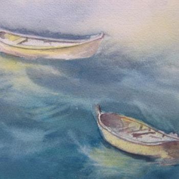 Design mit dem Titel ""Barques sur mer ag…" von Mireille Rossier, Original-Kunstwerk
