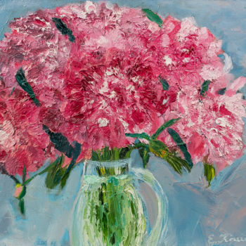 Peinture intitulée "Peonies" par Evgeny Kashirin, Œuvre d'art originale, Huile