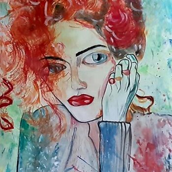 Painting titled "Red Haired Girl" by Katarzyna Kwapisz, Original Artwork, Watercolor