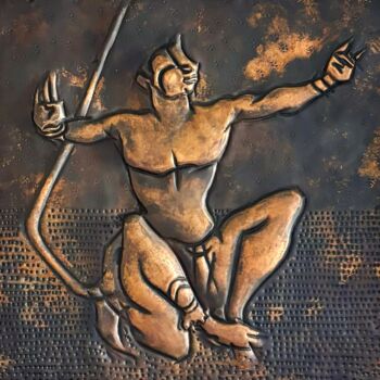 Escultura titulada "Hanuman" por Kasim Kanasavi, Obra de arte original, Metales Montado en Cartulina