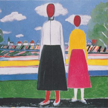 Malerei mit dem Titel "Deux personnages da…" von Kasimir Malevitch, Original-Kunstwerk, Öl