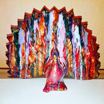 Sculpture titled "Paon ©" by Kasiopea, Original Artwork, Paper maché