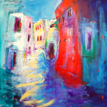 Painting titled "Villaggio" by Kasia Pawlak, Original Artwork, Acrylic Mounted on Wood Stretcher frame