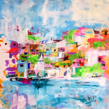 Painting titled "Riviera" by Kasia Pawlak, Original Artwork, Acrylic Mounted on Wood Stretcher frame