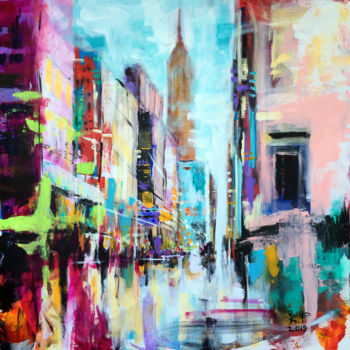 Pittura intitolato "Midtown wandering" da Kasia Pawlak, Opera d'arte originale, Acrilico