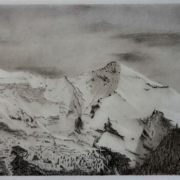 Dessin intitulée "Blalmhorn und Altels" par Kaspar Von Bergen- Mountainart, Œuvre d'art originale, Graphite