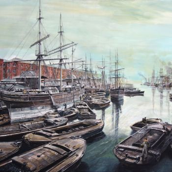 Painting titled "London Docks in 1870" by Łukasz Kasperczyk, Original Artwork, Oil