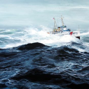 Painting titled "ROUGH SEA" by Łukasz Kasperczyk, Original Artwork, Oil