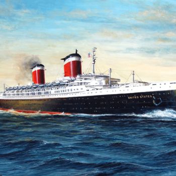 Pintura intitulada "SS UNITED STATES" por Łukasz Kasperczyk, Obras de arte originais, Óleo