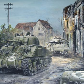 Peinture intitulée "M4 Sherman Normandy…" par Łukasz Kasperczyk, Œuvre d'art originale, Huile