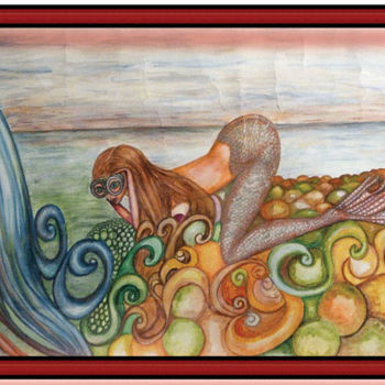 Schilderij getiteld "la-sirene.jpg" door Margarida Viegas (kassistys), Origineel Kunstwerk, Aquarel