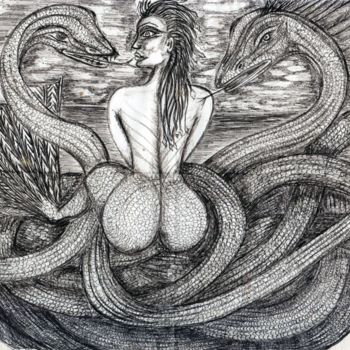Disegno intitolato "tableau-les-dragons…" da Margarida Viegas (kassistys), Opera d'arte originale, Altro