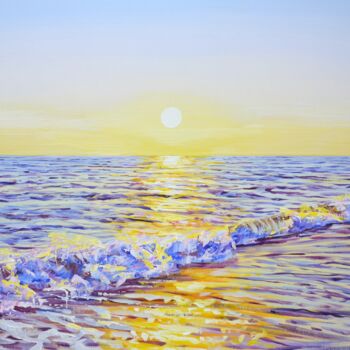 Schilderij getiteld "Magic sunset. Ocean." door Kasta, Origineel Kunstwerk, Acryl Gemonteerd op Frame voor houten brancard