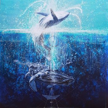 Schilderij getiteld "A Whale of a Play" door Kasun Wickramasinghe, Origineel Kunstwerk, Acryl Gemonteerd op Frame voor houte…