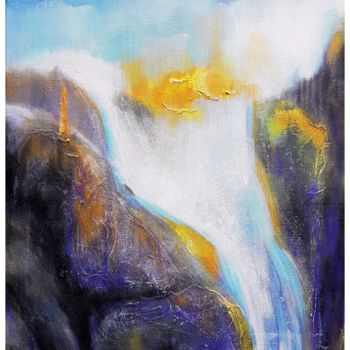 Painting titled "Roaring Waterfall" by Kasun Wickramasinghe, Original Artwork, Acrylic Mounted on Wood Stretcher frame