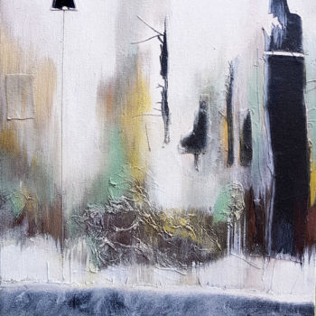 Painting titled "Lost in the City" by Kasun Wickramasinghe, Original Artwork, Acrylic Mounted on Wood Stretcher frame