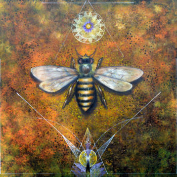 Schilderij getiteld "Queen Bee" door Kasun Wickramasinghe, Origineel Kunstwerk, Acryl Gemonteerd op Frame voor houten branca…