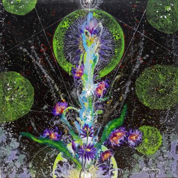 Картина под названием "Blue in a Lotus" - Kasun Wickramasinghe, Подлинное произведение искусства, Акрил Установлен на Деревя…