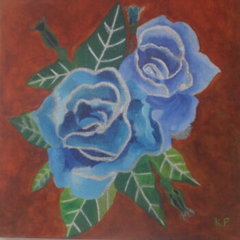 Peinture intitulée "Ma rose bleue paill…" par Kat Prieur, Œuvre d'art originale, Acrylique