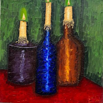 Painting titled "The Candle Bottles" by Kat Shevchenko, Original Artwork, Oil