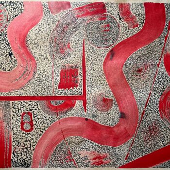 Painting titled "The Black & Red Voi…" by Kat Shevchenko, Original Artwork, Ink