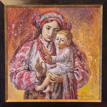 Painting titled "UCRAINIAN MADONNA" by Kata Rudakova, Original Artwork, Acrylic Mounted on Wood Stretcher frame
