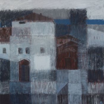 Pittura intitolato "The white building" da Katia Shchepina, Opera d'arte originale, Acrilico