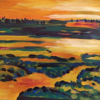 Peinture intitulée "landscape Sunset" par Katalin Tóth, Œuvre d'art originale, Acrylique
