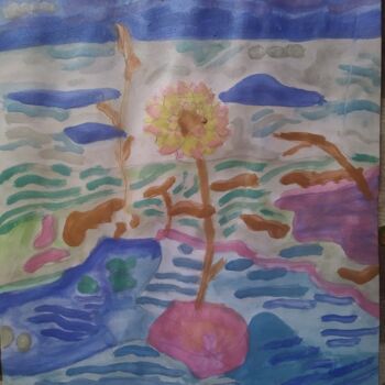 Painting titled "flower in snow" by Katalin Tóth, Original Artwork, Watercolor