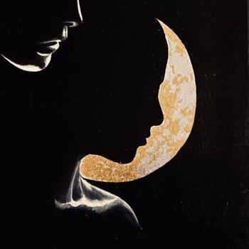 Peinture intitulée "Moon" par Katalina Tattoo, Œuvre d'art originale, Huile Monté sur Châssis en bois
