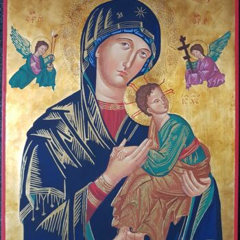 Malarstwo zatytułowany „Matka Boża Nieustaj…” autorstwa Katarzyna Kobuszewska, Oryginalna praca, Tempera