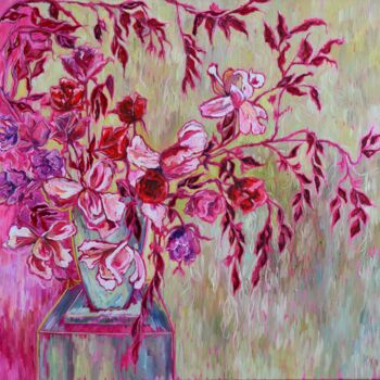 제목이 "Magnolias"인 미술작품 Katarzyna Machejek로, 원작, 기름 나무 들것 프레임에 장착됨
