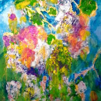 Painting titled "Abstract flowers 77" by Katayoun Dodangeh, Original Artwork, Acrylic